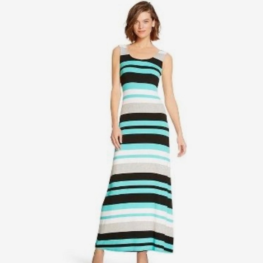 Aqua gray and navy striped maxi dress size XS